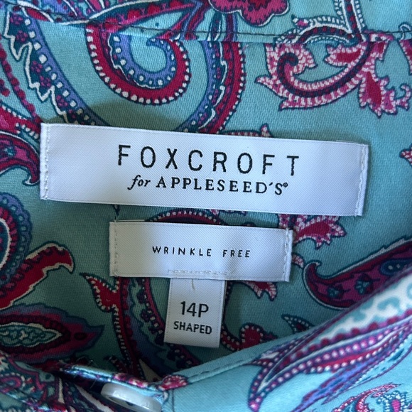 Foxcroft for Appleseed’s Paisley Button-Down Aqua & Purple LS Shirt  14P - Picture 4 of 7